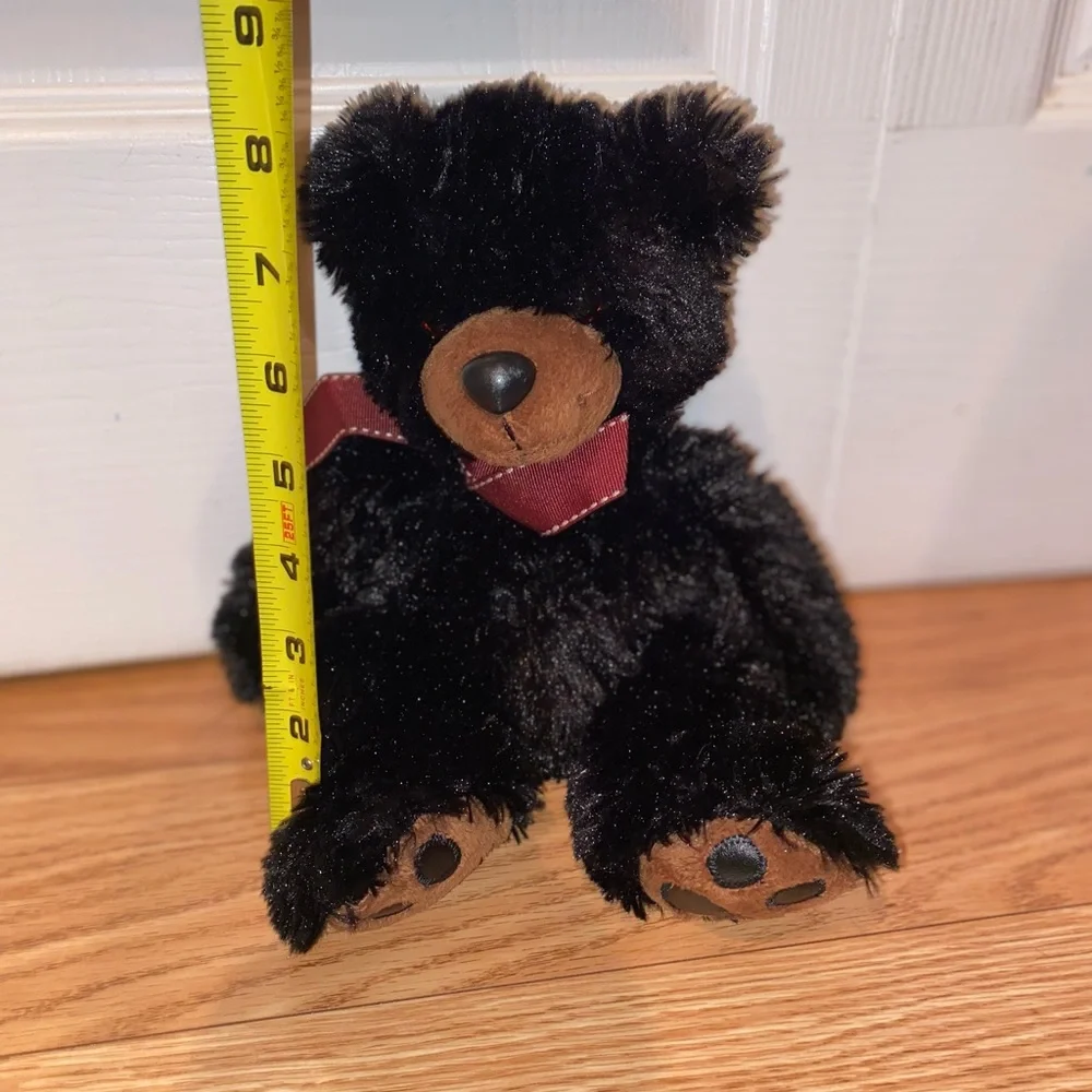 Aurora Black Bear “Benjamin” Plush With Brown Paws Bow Toy Stuffed Animal 11" - Picture 6 of 8